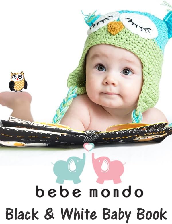 Bebe Mondo High Contrast Baby Book, Newborn Toys 0-3 Months,Black and White Crinkle Books for Babies,Soft Sensory Infant Toys 0-6-12 Months,Stroller Toy for Vision Development,Shower Gift for Boy Girl
