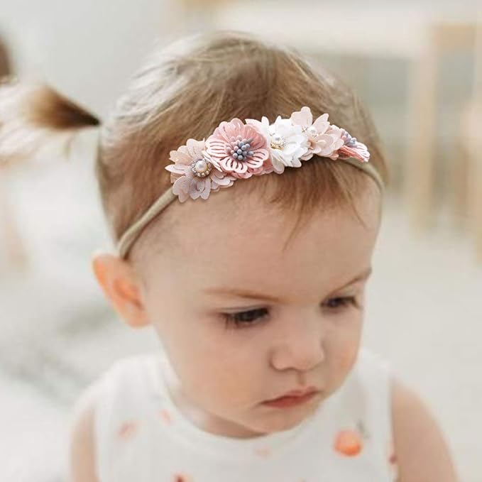 OOSAKU Baby Girl Flower Headbands Set Elastic Floral Headbands 6pcs Soft Nylon Hair Band for Newborn Toddler Hair Accessories
