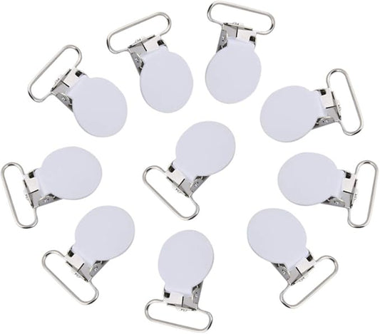 25mm Round Pacifier Clips, Suspender Snaps, DIY Clothes Accessories, for Making Pacifier Holders Bib Clips(White)