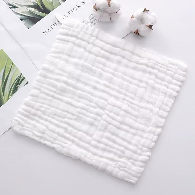 Baby Washcloths – 6 Pack Soft Muslin Cotton Towels for Newborns – Blue & White – Gentle, Reusable Face Cloths Set for Boys – 10x10