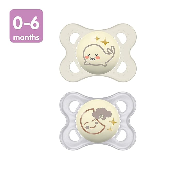 MAM Original Day & Night Baby Pacifier, Nipple Shape Helps Promote Healthy Oral Development, Glows in The Dark, 0-6 Months, Unisex Baby. 2 Count