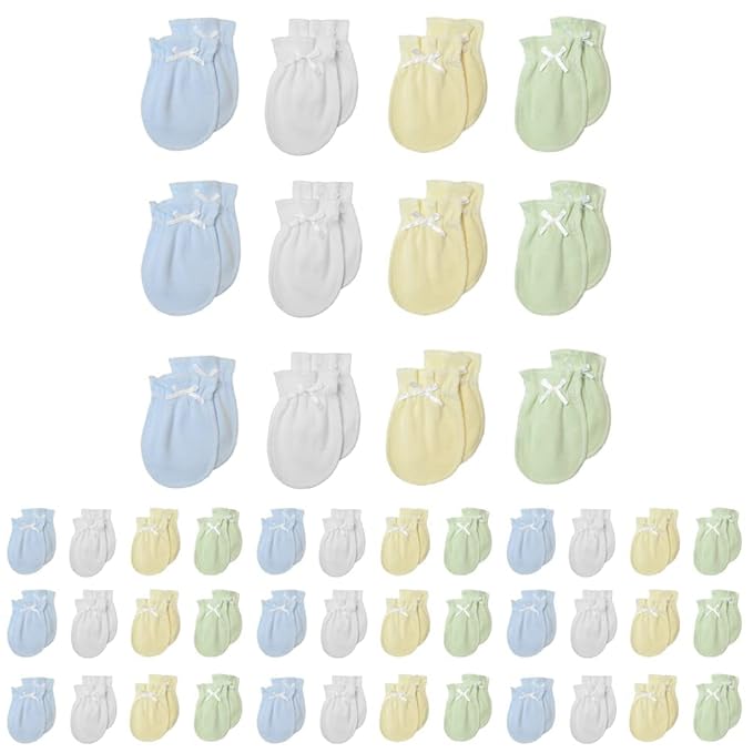 TL Care Newborn Baby 100% Cotton Scratch Free Mittens, for Boys (Pack of 4)