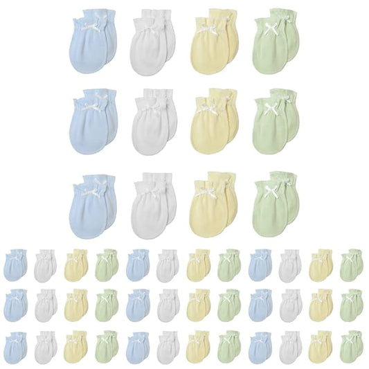 TL Care Newborn Baby 100% Cotton Scratch Free Mittens, for Boys (Pack of 4)