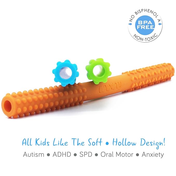 Hollow Chew Tubes Sensory Chew Toys for Autistic Children(2 Pack), Alt. to Chew Necklaces for Sensory Kids, Teething, Oral Motor Stimulation, ADHD, SPD