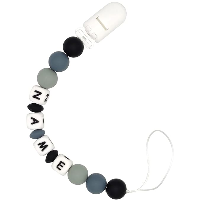 Personalized Name Pacifier Clip Pacifier Holder for Girls Boys (BlackW)
