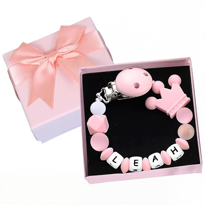 Custom Pacifier Clip with Name, Personalized Pacifier Clip with Box for Newborn Gift Baby Gift (Silicone)