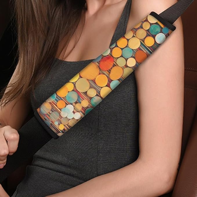 Rainbow Cobblestone Print 2Pcs Car Seat Belt Strap Cover Colorful Art Tree Ring Oil Painting Shoulder Strap Pad Car Interior Accessories Soft & Comfortable Seat Belt