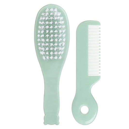 Brush & Comb Set Children Hair Brush Soft Nylon Bristle Caps Hair Brush For Toddler Infant Head Massage, Green