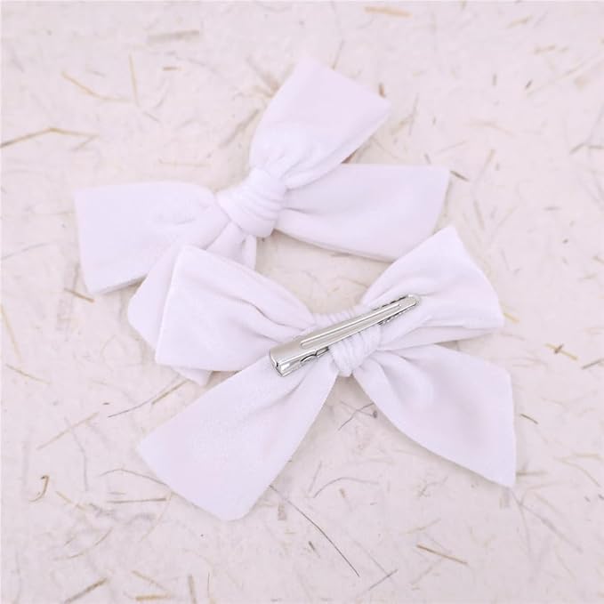 Vintage Velvet Bow Hair Clips for Baby Girl Kids Women Fall Velvet Christmas Hair Bows Barrettes Accessories (2 pcs White)