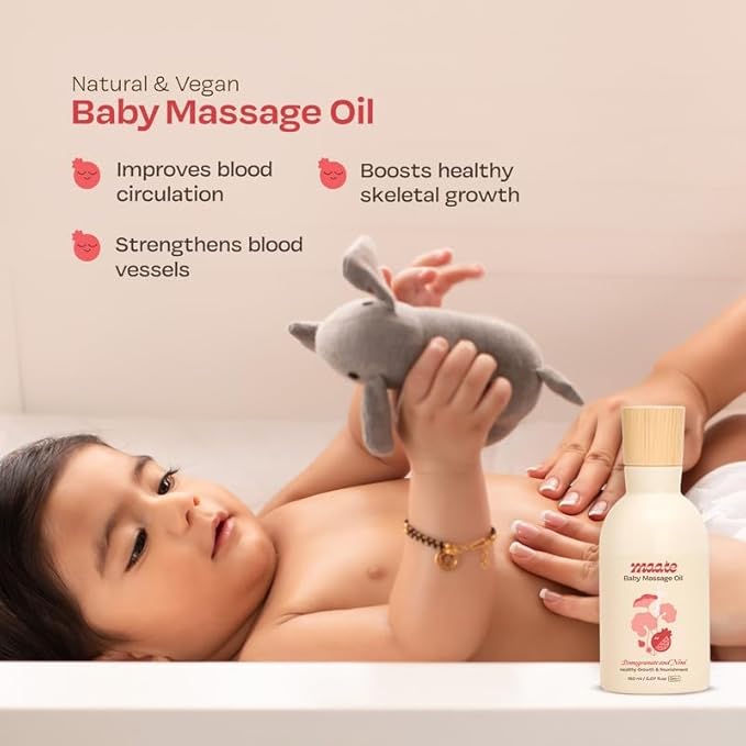 MAATE Baby Massage Oil | Enhances Bone Mineralization and Muscle Strength | Brahmi, Noni & Pomegranate Seed Oil | No Mineral Oil | 100% Natural & Vegan - 150 ml