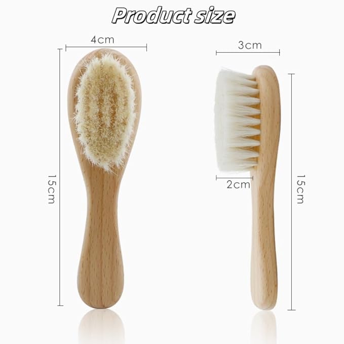 2-pcs Natural Goat Hair Baby Hair Brush - Hypoallergenic & Soft Wooden Handle for Delicate Scalp Massage & Relaxation - Perfect for Newborns & Toddlers”
