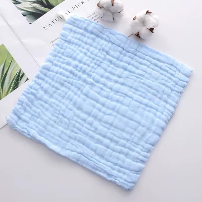 Baby Washcloths – 6 Pack Soft Muslin Cotton Towels for Newborns – Blue & White – Gentle, Reusable Face Cloths Set for Boys – 10x10