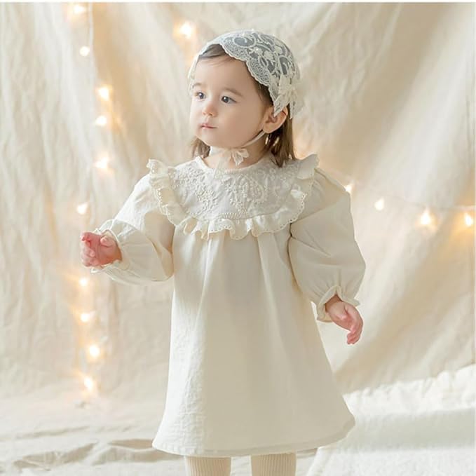 Baby Girls Lacy Bow Headband Soft Breathable Lace Hairband for Toddlers Infant Baptism Christening Beanie Cap Wide Turban Wedding Party Shower Gifts (Style 4)
