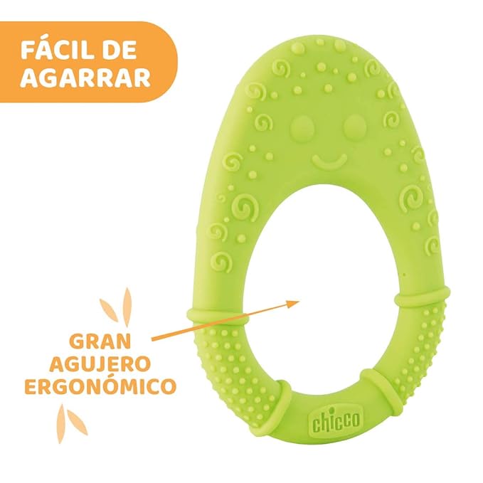 Chicco Teether Soft Avocado, for Babies from 2m +, 100% Silicone, Massage Sore Gums, Easy to Grasp