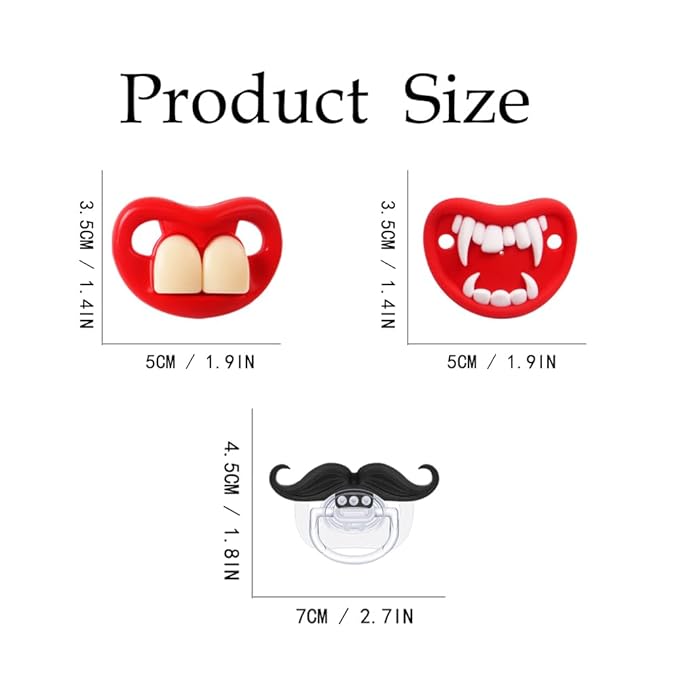 Funny Baby Pacifiers,Mustache Pacifiers for Babies 0-18 Months,Baby Teeth and Vampire Pacifier Funny Pacifiers for Boys and Girls BPA Free
