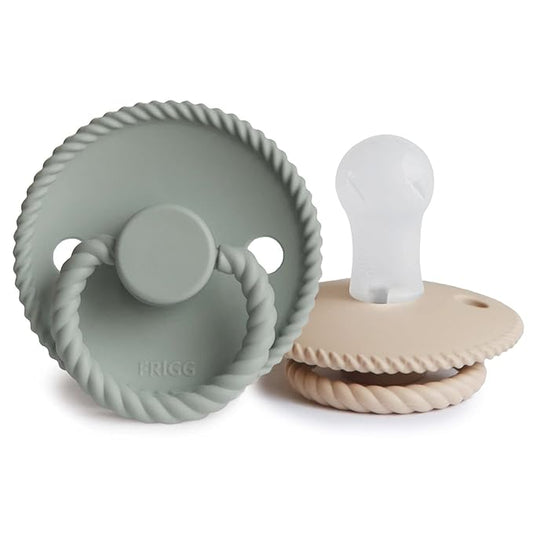 Frigg Rope SilkySoft Silicone Baby Pacifier | Made in Denmark | BPA-Free (Sage/Croissant, 0-6 Months)