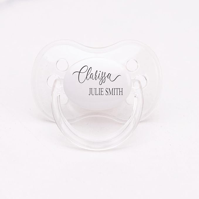 Personalized Set of 2 Pacifiers with Name, Personalized Baby Gifts for Girls or Boys. 0-6 Months, 6-18 Months, Your Choice of Color Pink, Blue or White