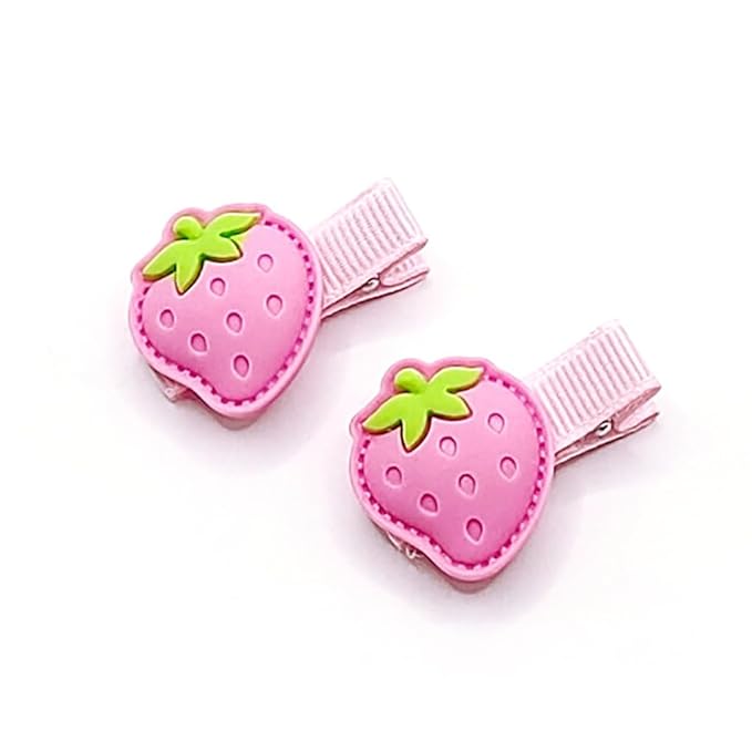 Strawberry Snap Clips Baby Girls Fruit Hair Bow Clips Strawberry Hair Ring Tie BBW24 (4 Pcs-A2)