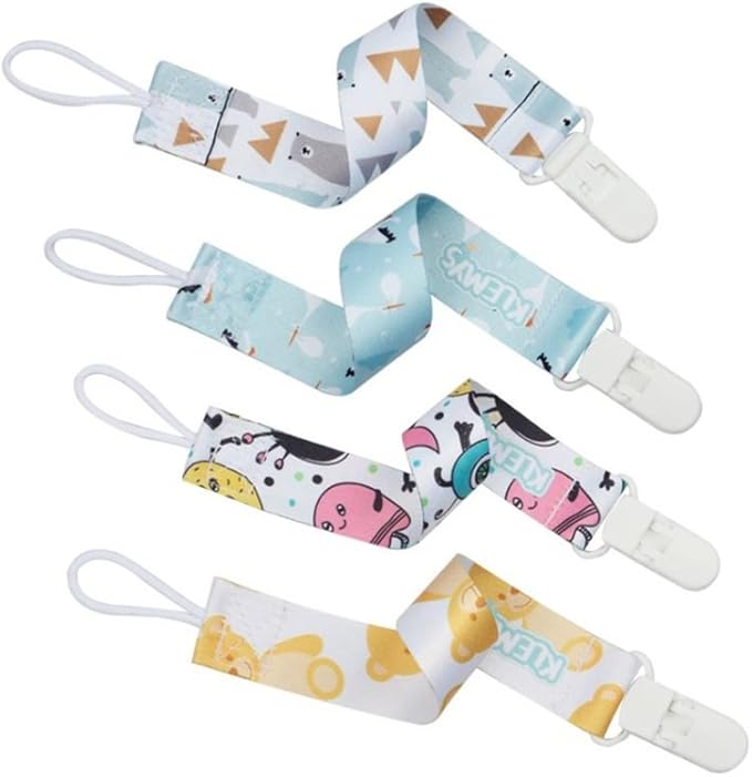 Baby Pacifier Clips, 4 Pack Binky Paci Holder and Leash Unisex for Boys and Girls Fits for Most Pacifier, Binkie Styles & Baby Teethers & Toys and Gift Universal Fit