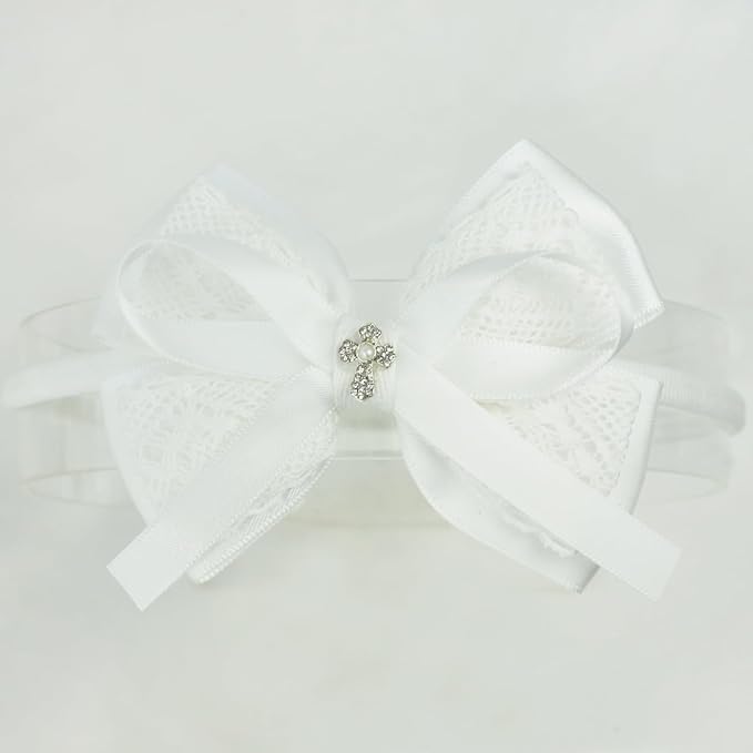 Nihao Baby Off White Lace Bow Big Baptism Headband for Baby Girls -1 PCS