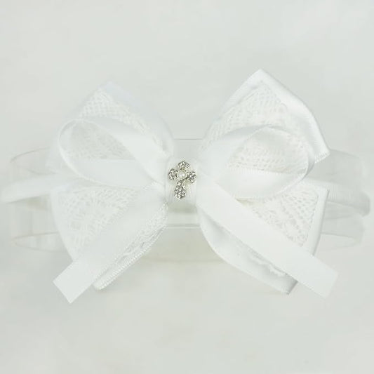 Nihao Baby Off White Lace Bow Big Baptism Headband for Baby Girls -1 PCS