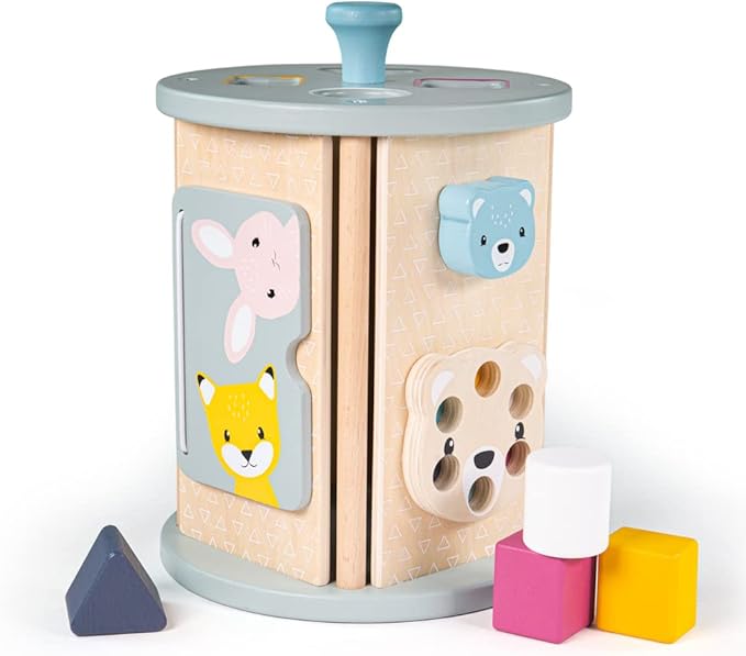 Bigjigs Toys, FSC® Certified Rolling Activity Centre, Wooden Toys, Baby Activity Centres, Wooden Shape Sorter, Toddler Toys, Baby Toys, Baby Wooden Toys, Wooden Activity Cube for 1 Year Olds
