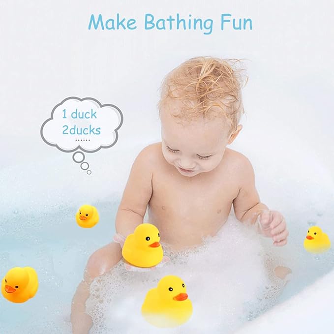 10Pcs Mold Free Yellow Rubber Ducks Waterproof Bath Duck Toys for Toddlers Boys Girls, No Hole Yellow Ducky in Bulk Baby Shower Toy Birthday Party Favors Gift Classroom Summer Beach Pool Party Games