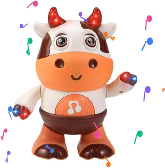 Electric Dancing Cow Light up Musical Cow Plastic Dancing Toys Baby Animal Sounds Toys Toddler Sensory Educational Interactive Swinging Calf 3 AA Battery Operated, Age 3+