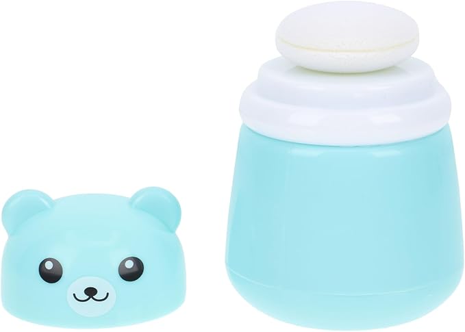 OSALADI Cartoon Bear Baby Powder Puff Box Infant Talcum Powder Container with Puff Portable Loose Dispenser for Baby Skin Care 3.93X2.75X2.75In