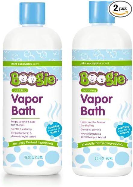 Boogie Kids Botanical Bubble Bath, Soothing Vapor, Made with Natual Essential Oils, Mint Eucalyptus, 18 oz (Pack of 2)