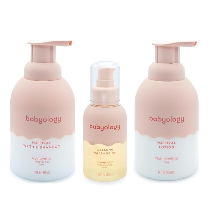 Babyology BUNDLE - 100% Edible Ingredients - Baby Wash & Shampoo + Lotion + Oil - Perfect Baby Daily Routine