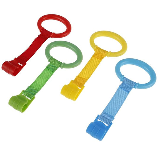 4 PCS Baby Pull Up Rings, Baby Crib Pull up Rings, Kids Walking Exercises Assistant Stand Up Rings Baby Cot Hanging Rings for Infant Baby Toddler Practice Tool