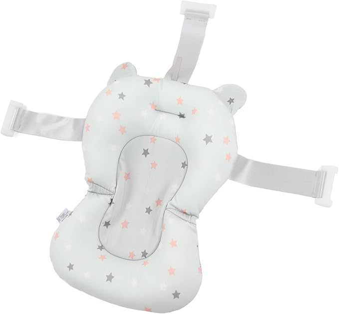 ciciglow Baby Bath Cushion Pad Newborn Bathtub Mat, Nonslip Floating Seat with Support for Head, Neck, and Back,Sling, 0-12 Months (Light Blue Stars)