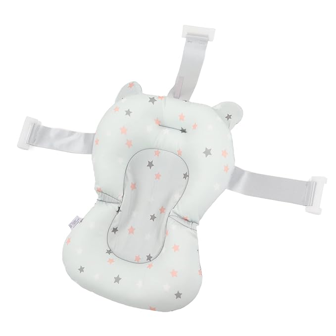 Baby Bath Cushion Pad - Newborn Bathtub Mat with Infant Bath Supporter Net and Nonslip Floating Seat (Light Blue Stars)