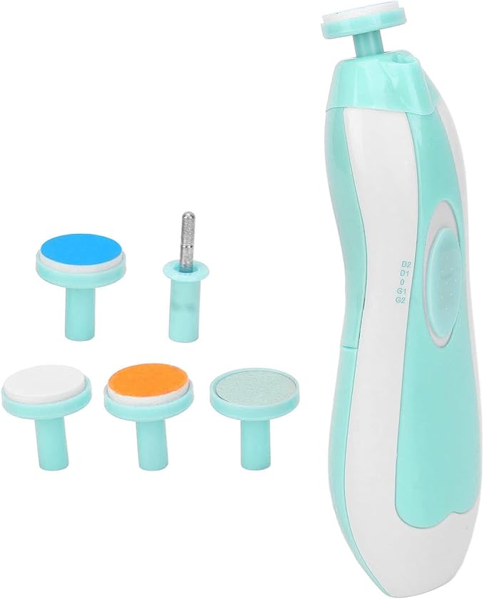 Baby Infs Nail File, Baby Electric Nail Grinder Baby Nail File Kit Portable Infs Nail File with 6 Grinding Head Low Noise Manicure Care (Skyblue)