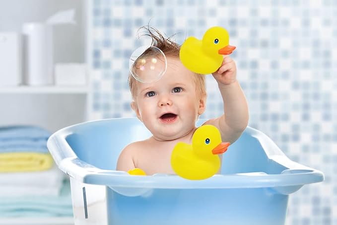 Yellow Rubber Duck Toy Duckies for Kids, Bath Birthday Gifts Baby Showers Classroom Incentives, Summer Beach and Pool Activity, 3.5" Inch (4-Pack)