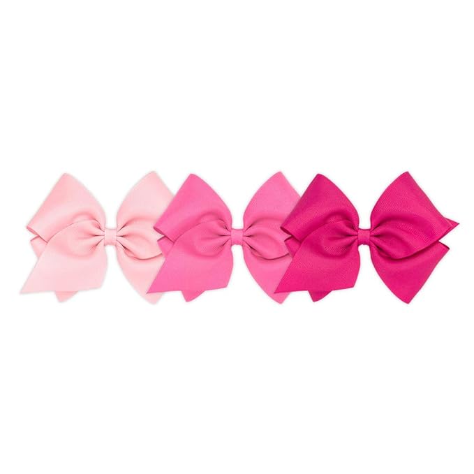 Wee Ones Girls' 3 pc Set Solid Grosgrain Variety Pack on a WeeStay No-Slip Hair Clip, Mini King, Light Pink, Hot Pink, and Shocking Pink