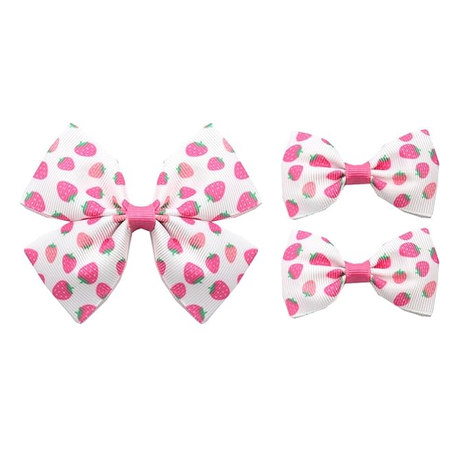 Strawberry Snap Clips Baby Girls Fruit Hair Bow Clips Strawberry Hair Ring Tie BBW24 (3 Pcs-D1)