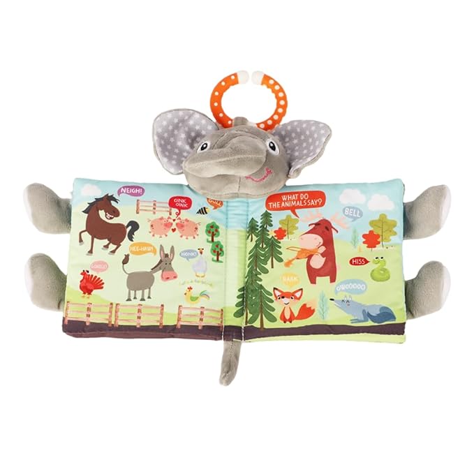 Elephant Baby Books Toys, 0-6-12 Months, Loveys, Crinkle Books for Babies, Easter Baby Gifts Shower, Infant Toys, 1-2 Year Old, Soft Cloth Book, for Baby Girls Boys- Medium