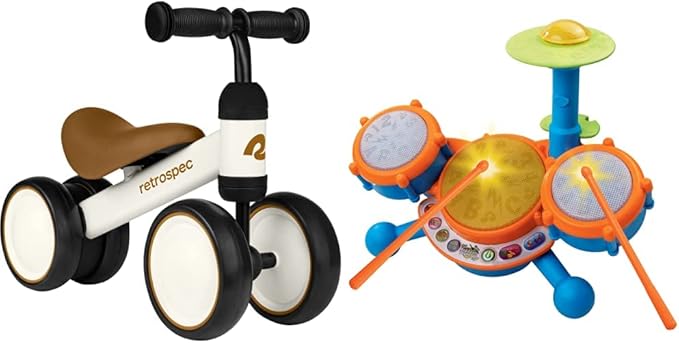 Retrospec Cricket Baby Walker Balance Bike with 4 Wheels for Ages 12-24 months - Toddler Bicycle Toy for 1 Year Old’s - Ride On Toys for Boys and Girls