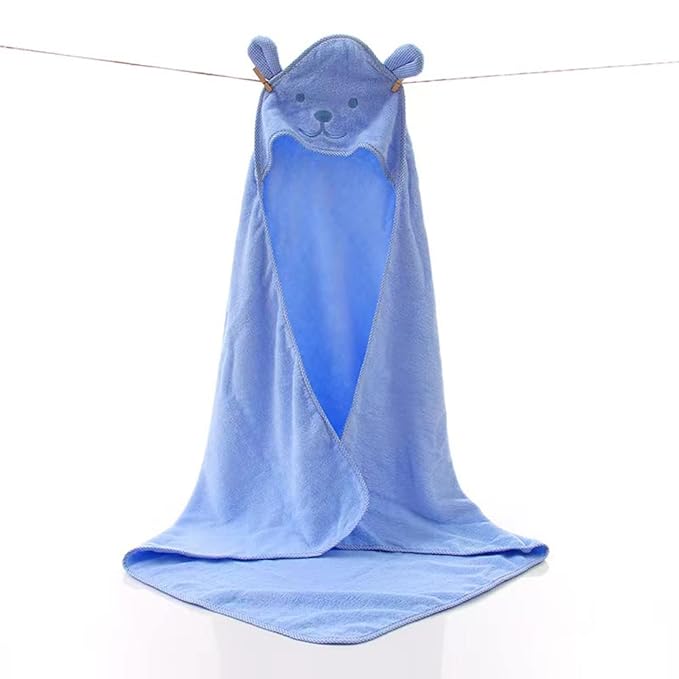 Baby Hooded Toddler Towel with Bear Ear- Soft and Thick 100% Cotton Bath Set for Kids Girls Boys Infant and Toddler, Good Choice (Blue)