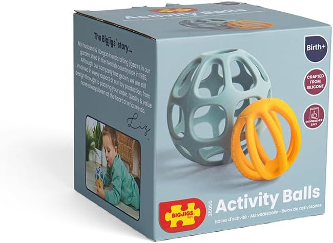 Bigjigs Toys Activity Balls - 2 Piece Silicone Teethers for Babies, Baby Sensory Toys, Montessori Toys for Babies, Sustainably Made Baby Gift