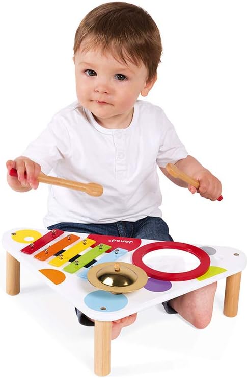 Janod Confetti Wood Musical Table - Includes 3 Instruments - Ages 12 Months+ - J07634