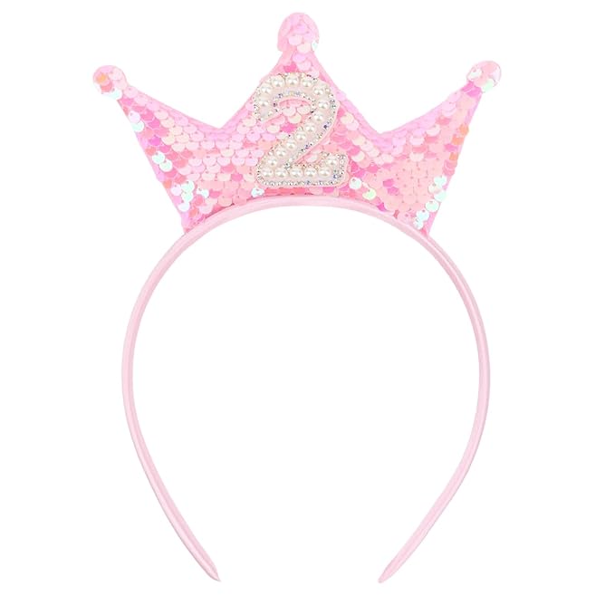 Birthday Crown Headband Pink Glitter Birthday Headbands for Girls 2nd Bday Outfit 2 Year Old Girl Gifts