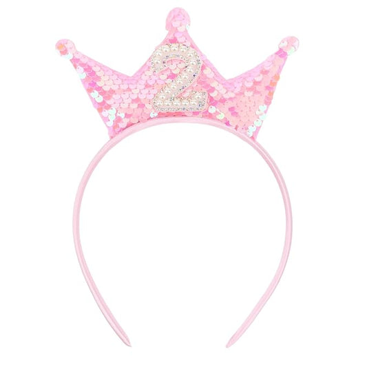 Birthday Crown Headband Pink Glitter Birthday Headbands for Girls 2nd Bday Outfit 2 Year Old Girl Gifts