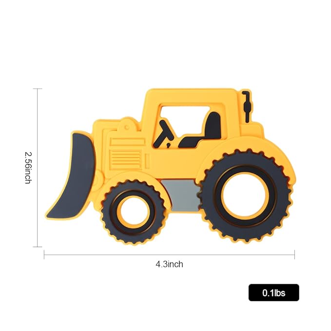 Car Series Baby Teething Toys,Food Grade Silicone Chew Teether for 3 Months+ Infant Boy and Girl,Toddler Sensory Chewing Teether,BPA Free. (Bulldozer, Orange-Yellow)