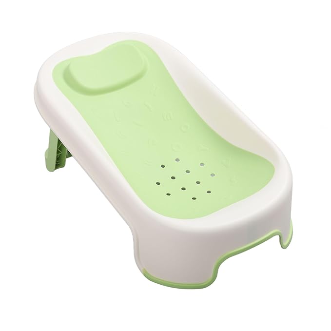 Baby Bather Baby Bath Tub with Mesh Holes Bathtub Support Newborn Shower Stand for Newborns, Green, PP and TPE Material
