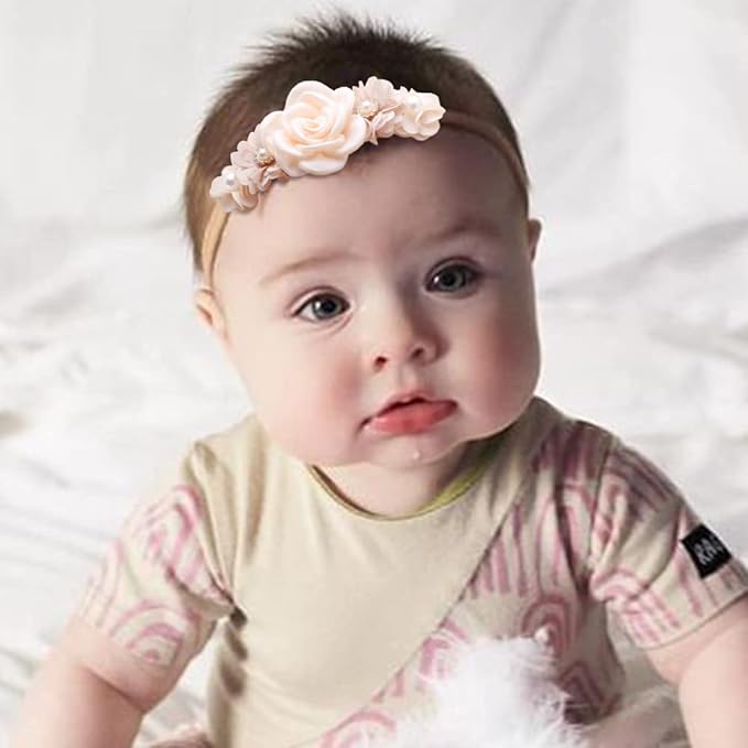 Mealah Baby Girls Flower-Headband Elastic-Nylon Hairbands Floral Crown for Newborn Infant Toddler Pack of 3