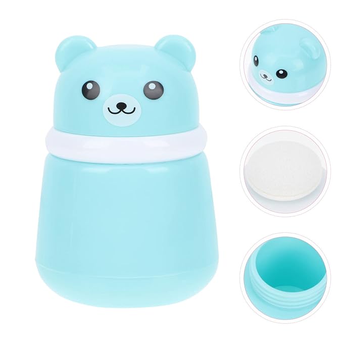 SOLUSTRE Puff Box Cartoon Baby Talcum Box Lovely Bear Shape Empty Box Baby Body Puff Sponge Box Case Container, Blue
