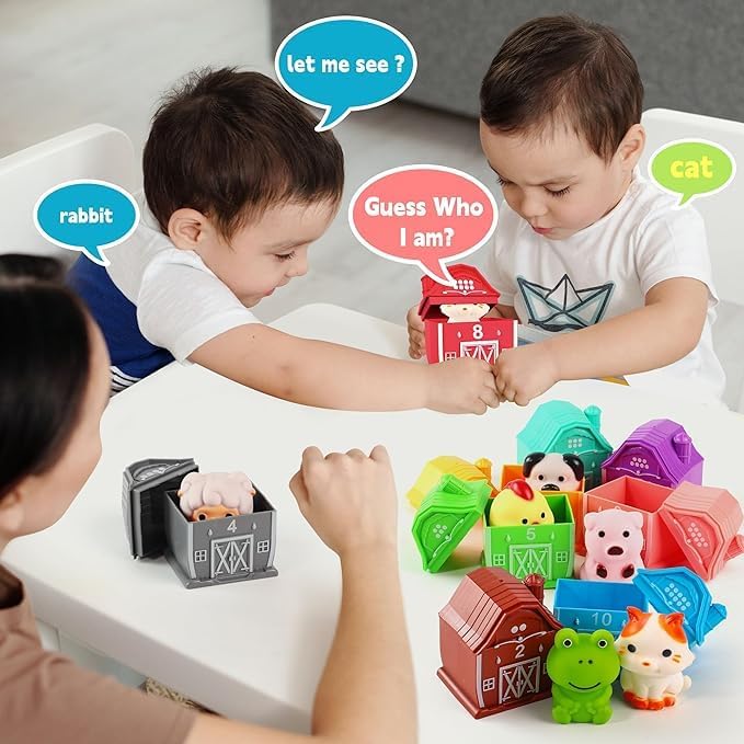 EnAuRoL Learning Barn Toys for Toddlers 3+ Years Old, 20 Pieces Farm Animal Finger Puppets for Kids, Montessori,Counting, Matching and Color Sorting Set, Christmas Birthday Gift for Boys Girls